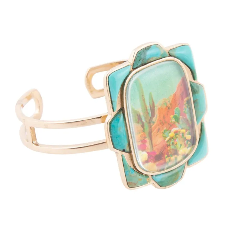 Scenic Sedona Blue Turquoise and Golden Cuff Bracelet sold by Barse