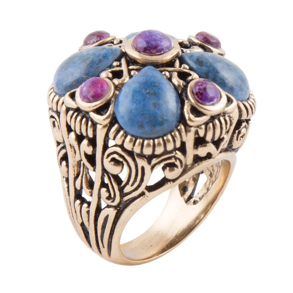 Purple Turquoise and Blue Lapis Golden Statement Ring sold by Barse