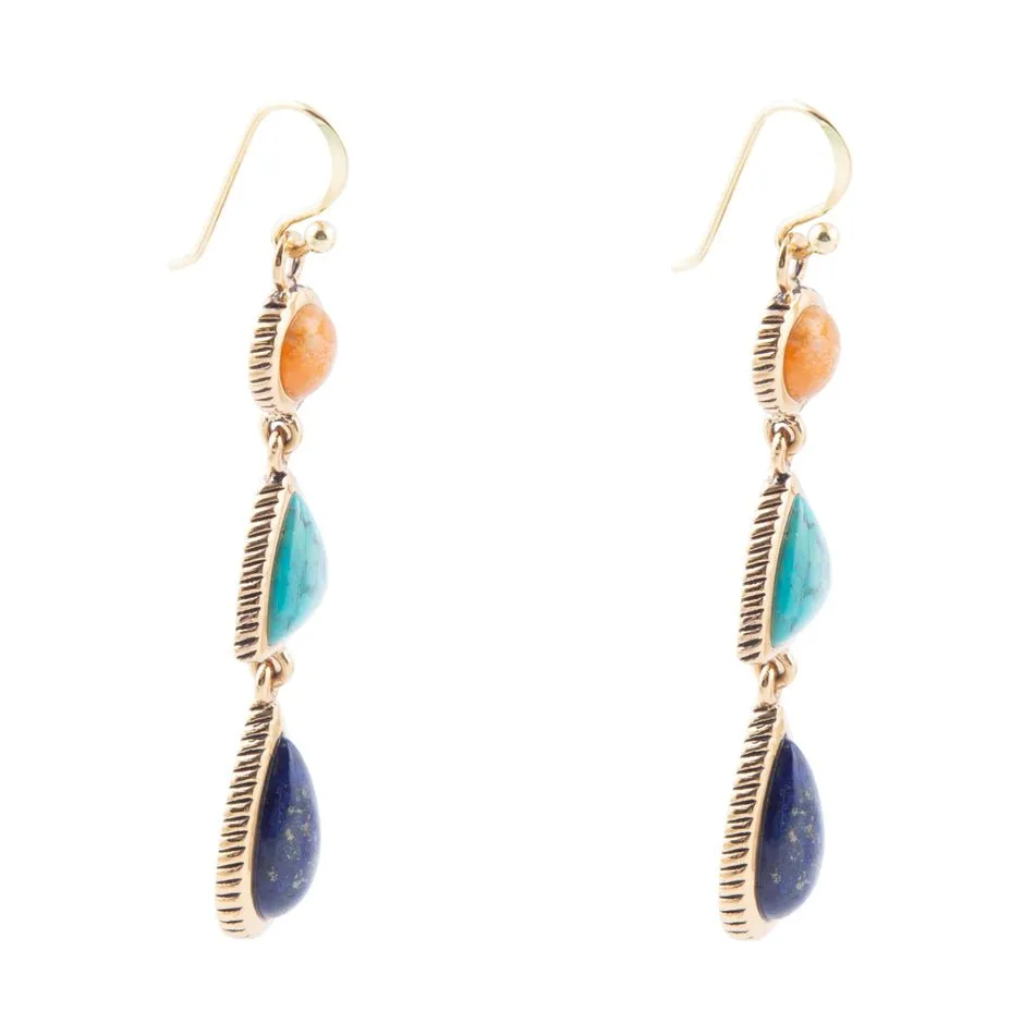 Blue Lapis, Turquoise and Orange Sponge Coral Golden Drop Earrings sold by Barse product image thumbnail 3