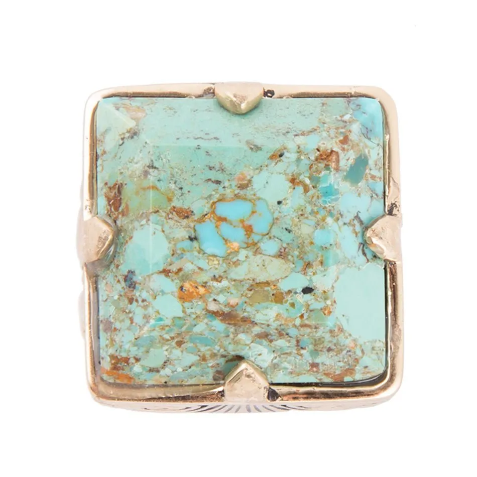 Square Statement Blue Turquoise Golden Ring sold by Barse product image thumbnail 3