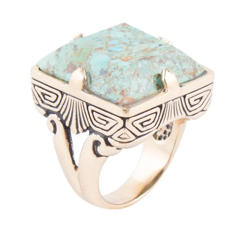 Square Statement Blue Turquoise Golden Ring sold by Barse