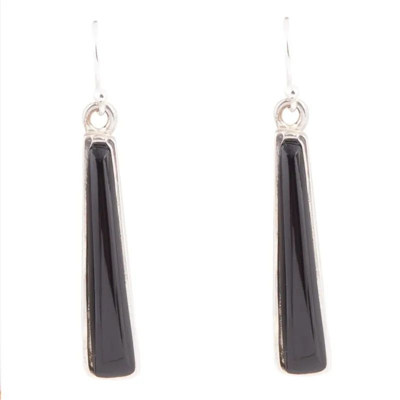 Line Black Onyx Sterling Silver Drop Earrings sold by Barse