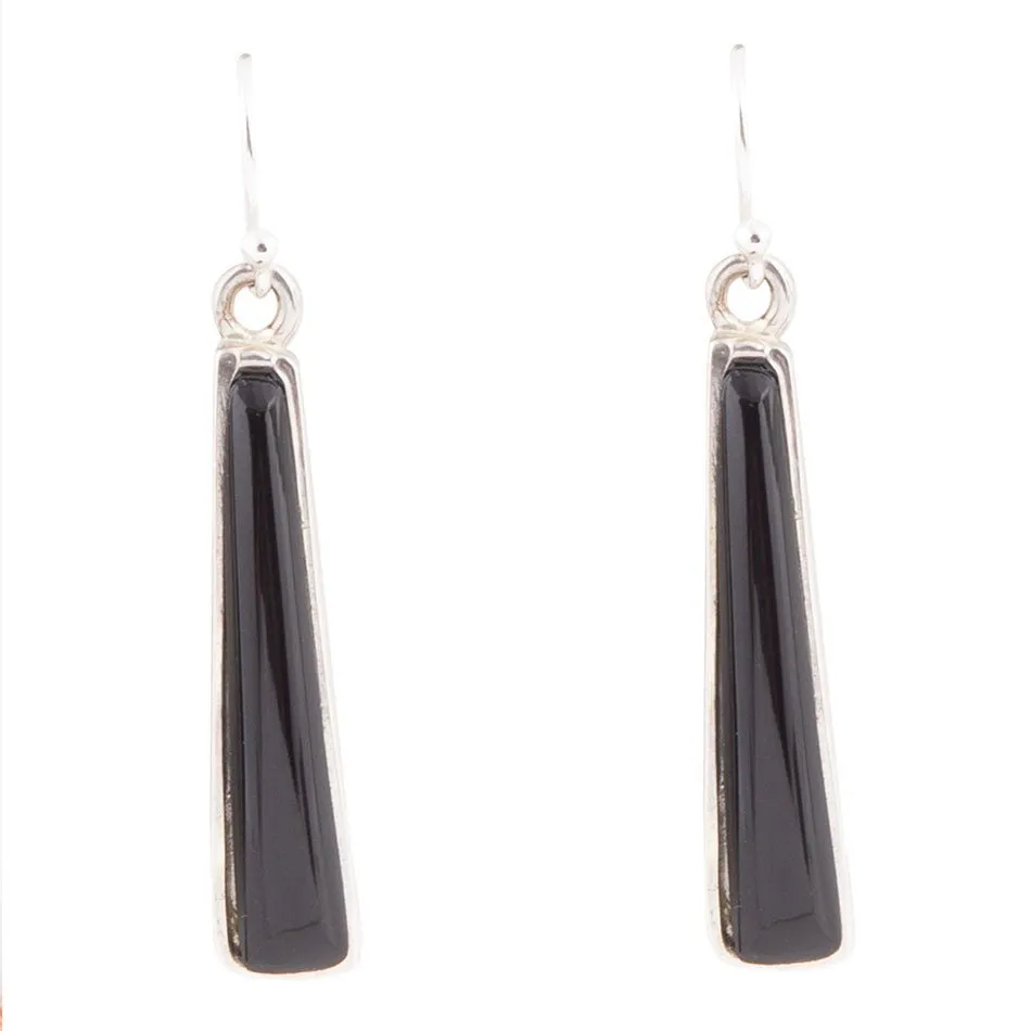 Line Black Onyx Sterling Silver Drop Earrings sold by Barse