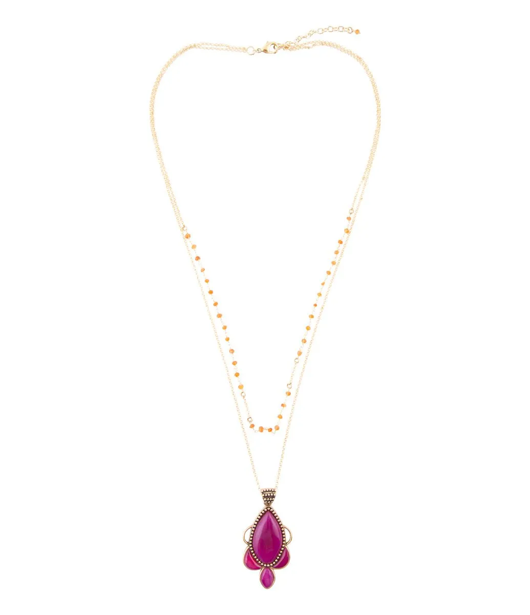 Neims Pink Carnelian Golden Pendant Necklace sold by Barse product image thumbnail 4