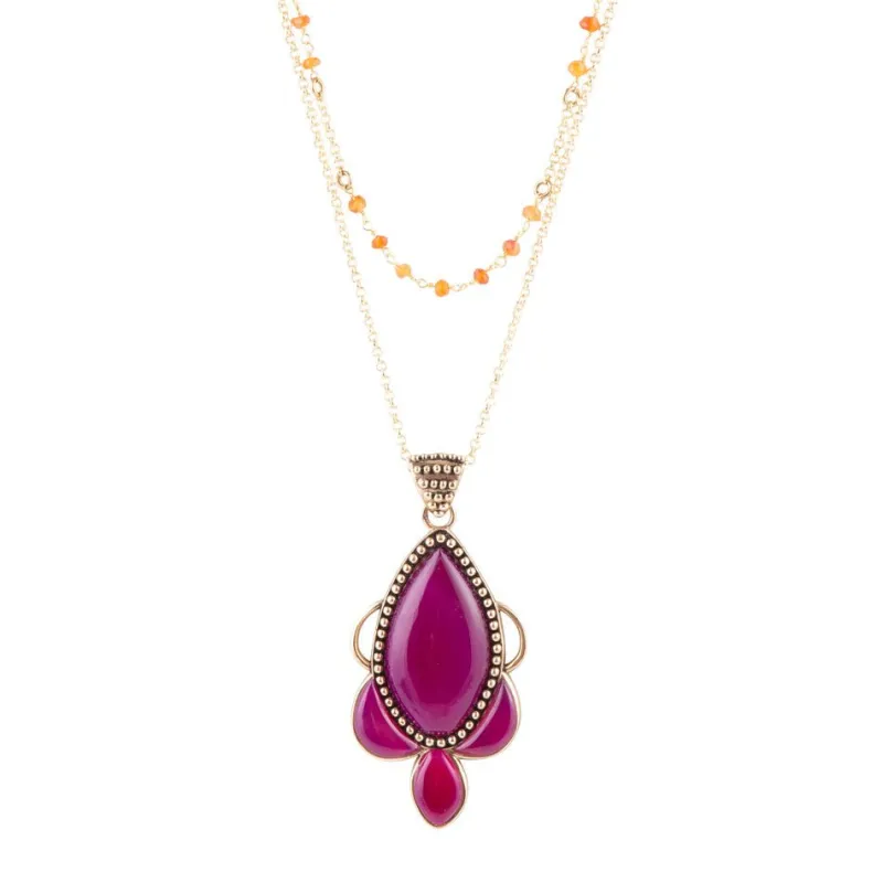 Neims Pink Carnelian Golden Pendant Necklace sold by Barse
