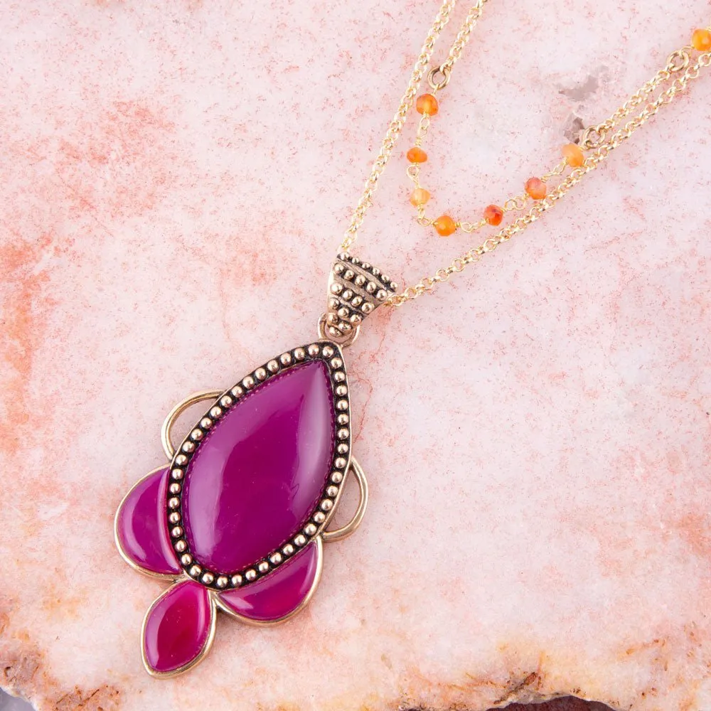Neims Pink Carnelian Golden Pendant Necklace sold by Barse product image thumbnail 2