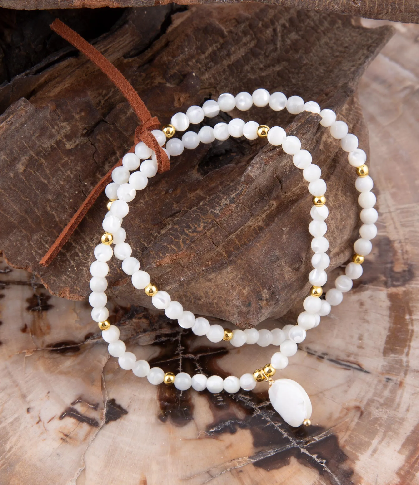 White Mother of Pearl Stretch Golden Bracelet sold by Barse product image thumbnail 2