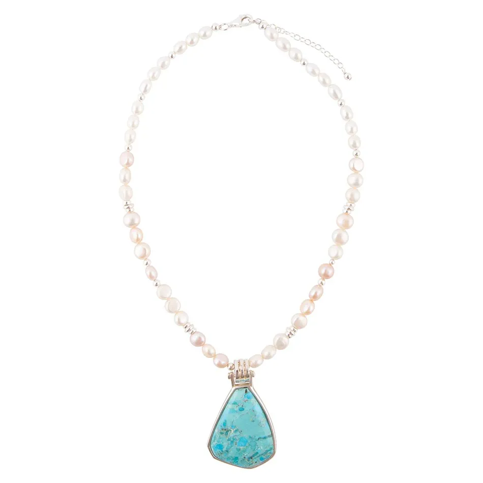 Blue Turquoise Pendant and White Pearl Sterling Silver Necklace sold by Barse product image thumbnail 5