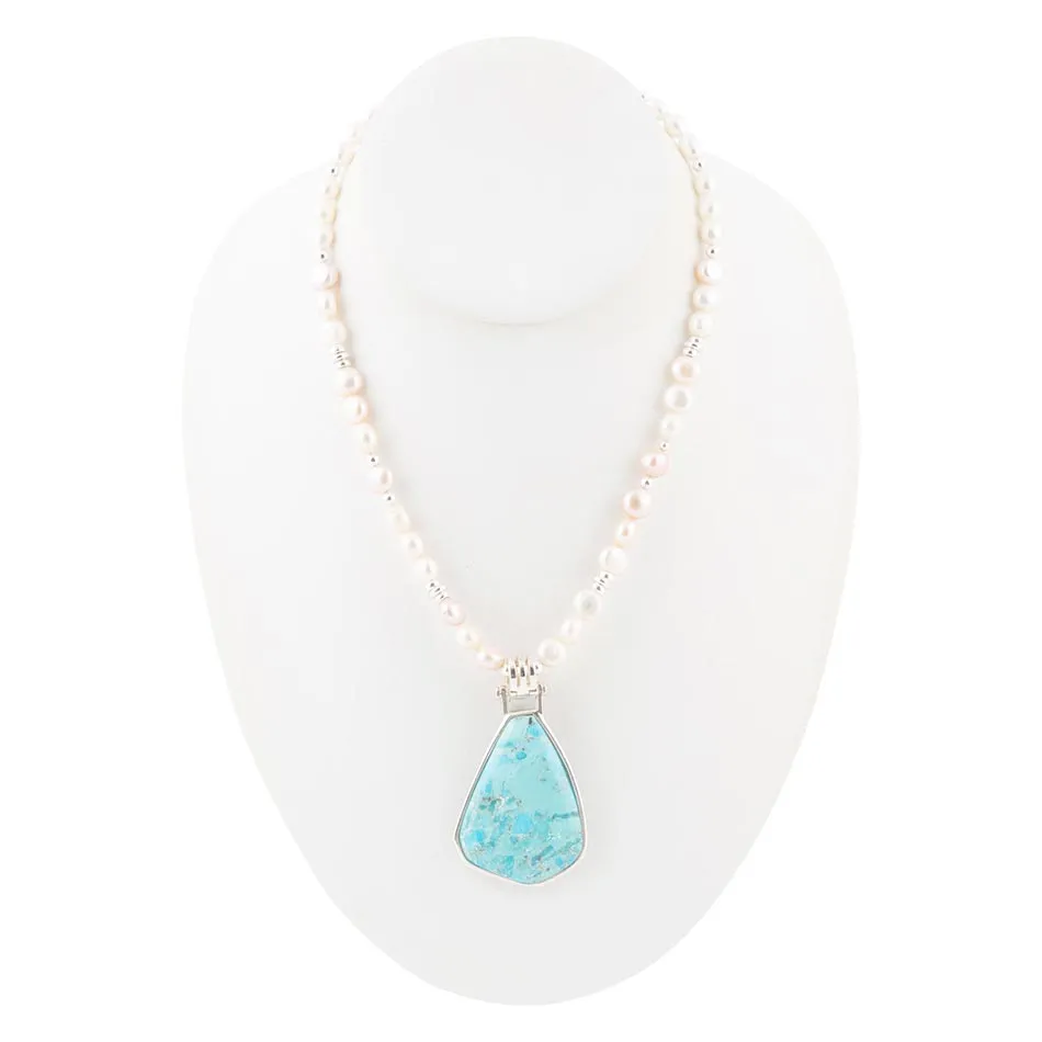 Blue Turquoise Pendant and White Pearl Sterling Silver Necklace sold by Barse product image thumbnail 4
