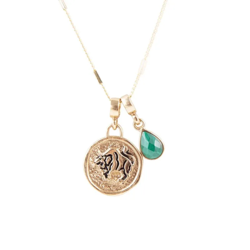 Taurus - Zodiac Green Malachite Golden Charm Necklace sold by Barse