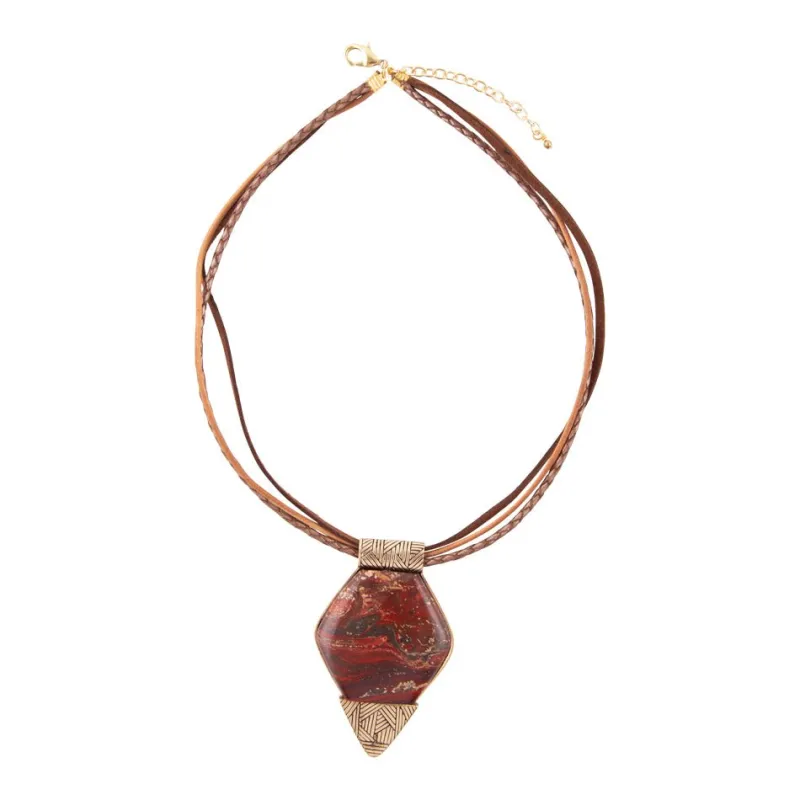 Modern Red Jasper and Golden Pendant Necklace sold by Barse