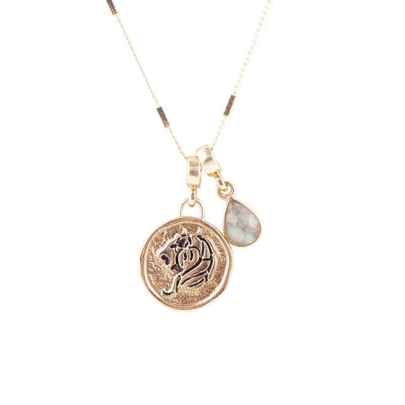 Leo - Zodiac Gray Labradorite Golden Charm Necklace sold by Barse