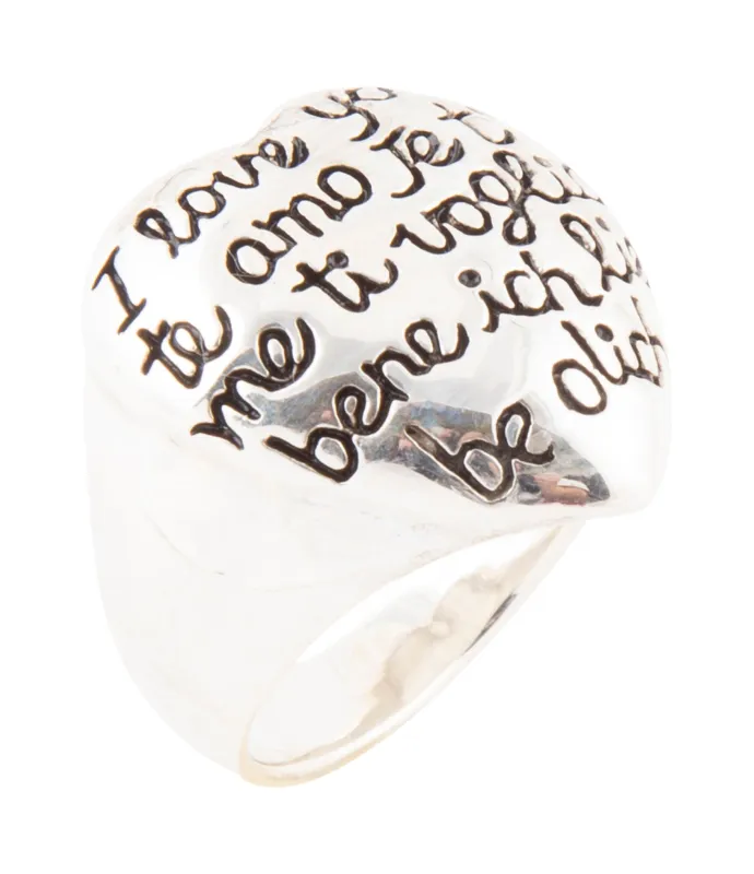 Sterling Silver Engraved Heart Statement Ring sold by Barse