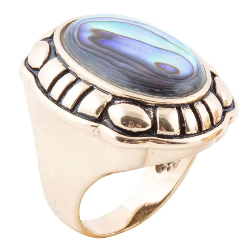 Green Abalone Golden Statement Ring sold by Barse