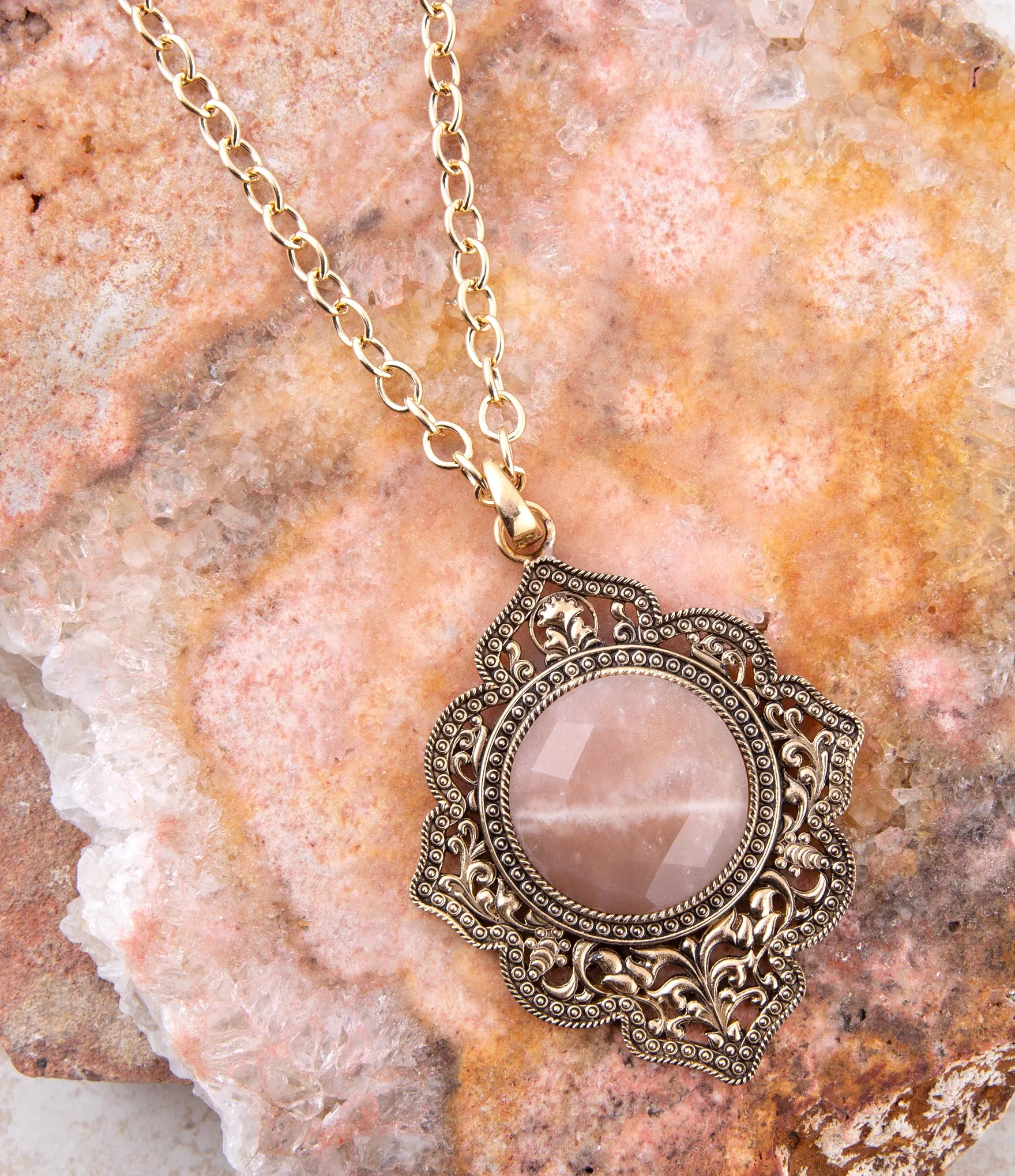 Pink Moonstone Golden Pendant Necklace sold by Barse product image thumbnail 3