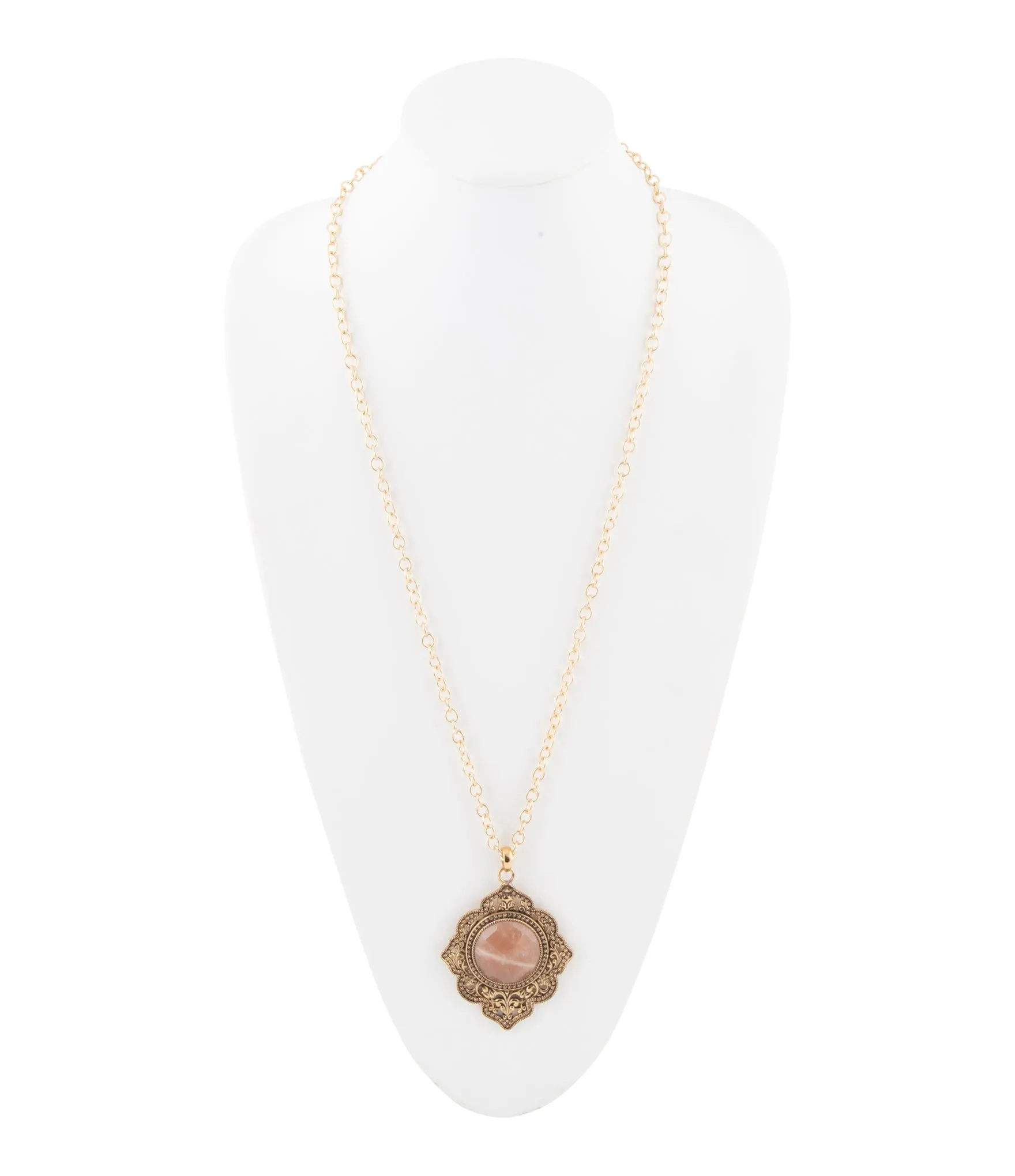 Pink Moonstone Golden Pendant Necklace sold by Barse product image thumbnail 4