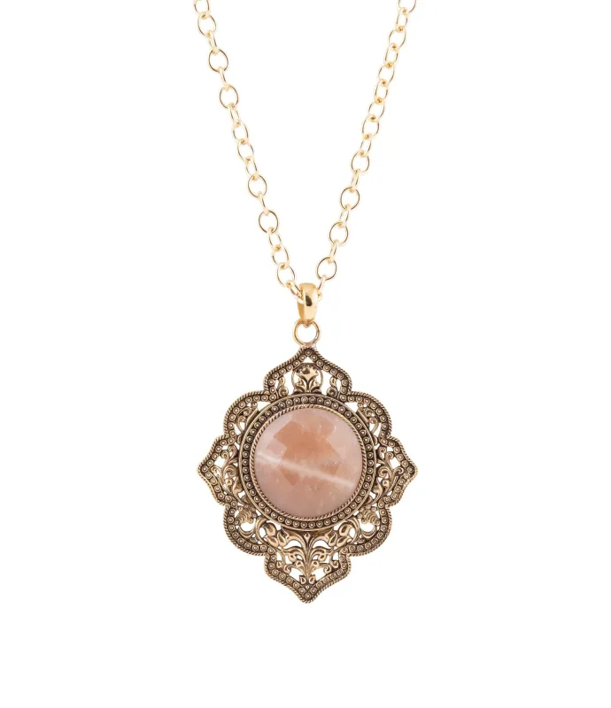 Pink Moonstone Golden Pendant Necklace sold by Barse