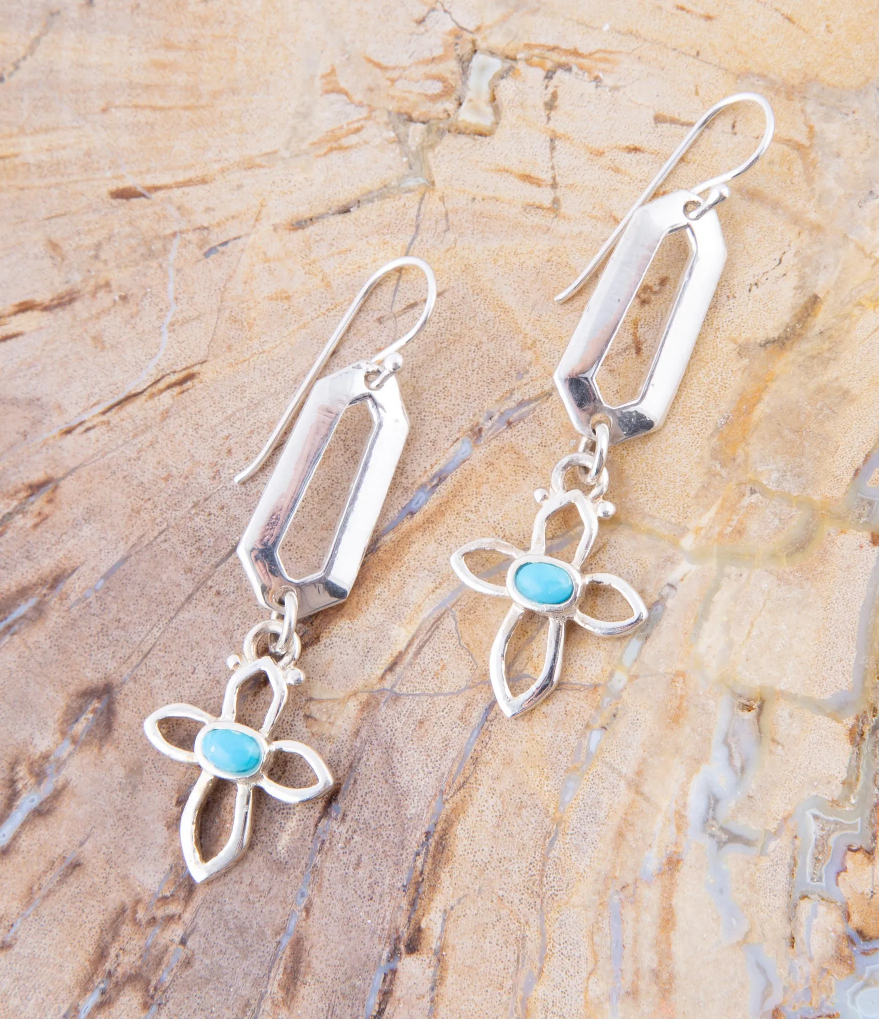 Blue Turquoise and Sterling Silver Cross Drop Earrings sold by Barse product image thumbnail 3