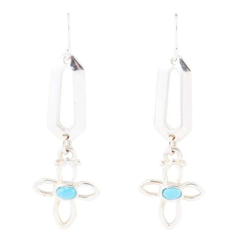 Blue Turquoise and Sterling Silver Cross Drop Earrings sold by Barse