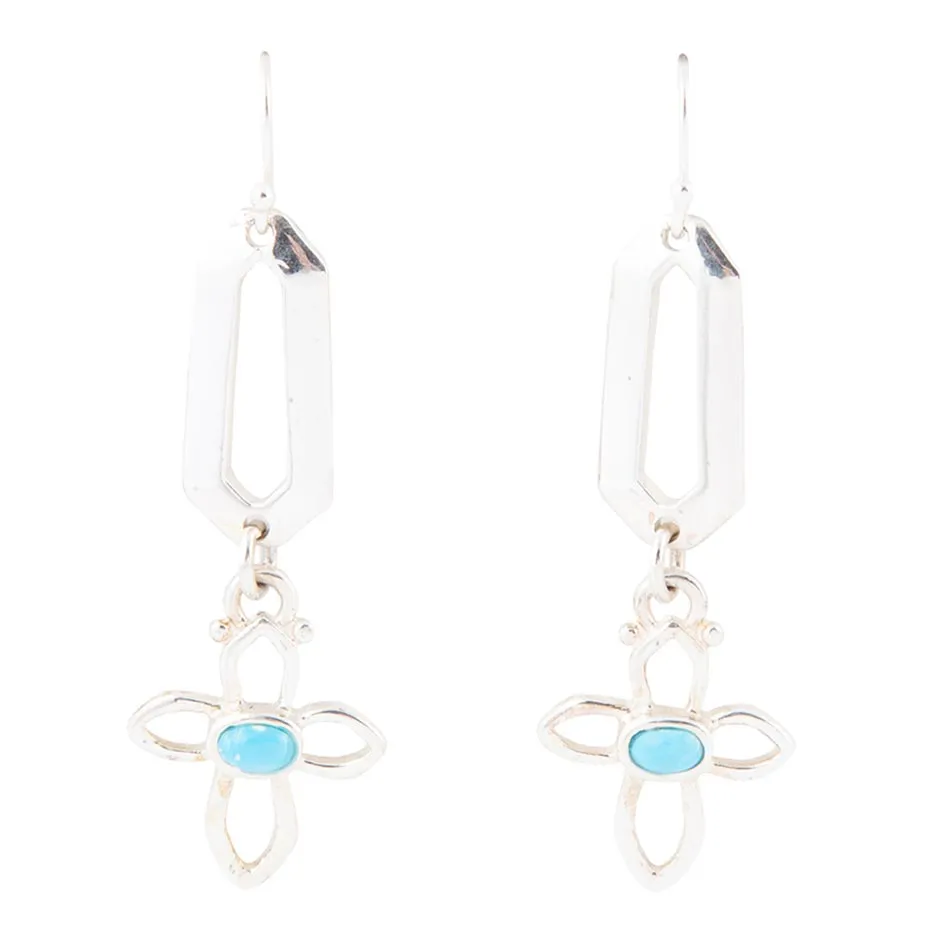 Blue Turquoise and Sterling Silver Cross Drop Earrings sold by Barse