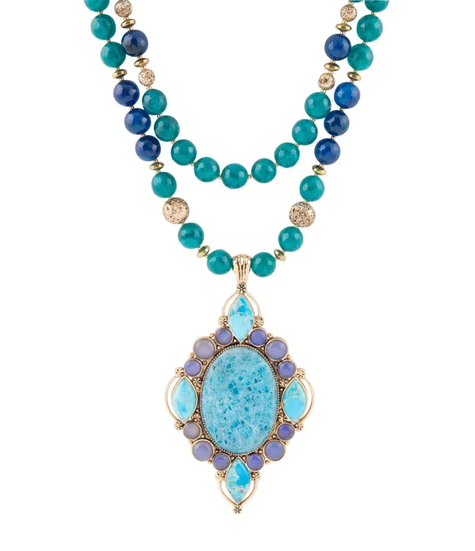 Argo Blue Apatite and Golden Bronze Pendant Necklace sold by Barse