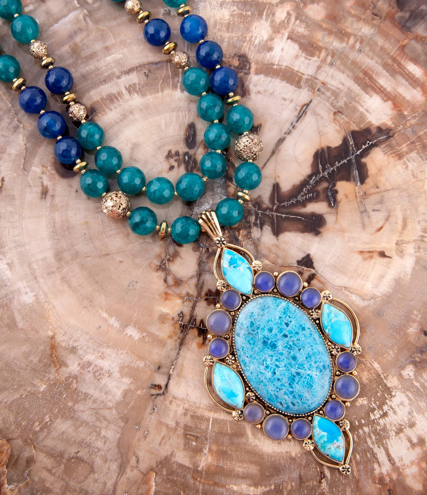 Argo Blue Apatite and Golden Bronze Pendant Necklace sold by Barse product image thumbnail 2