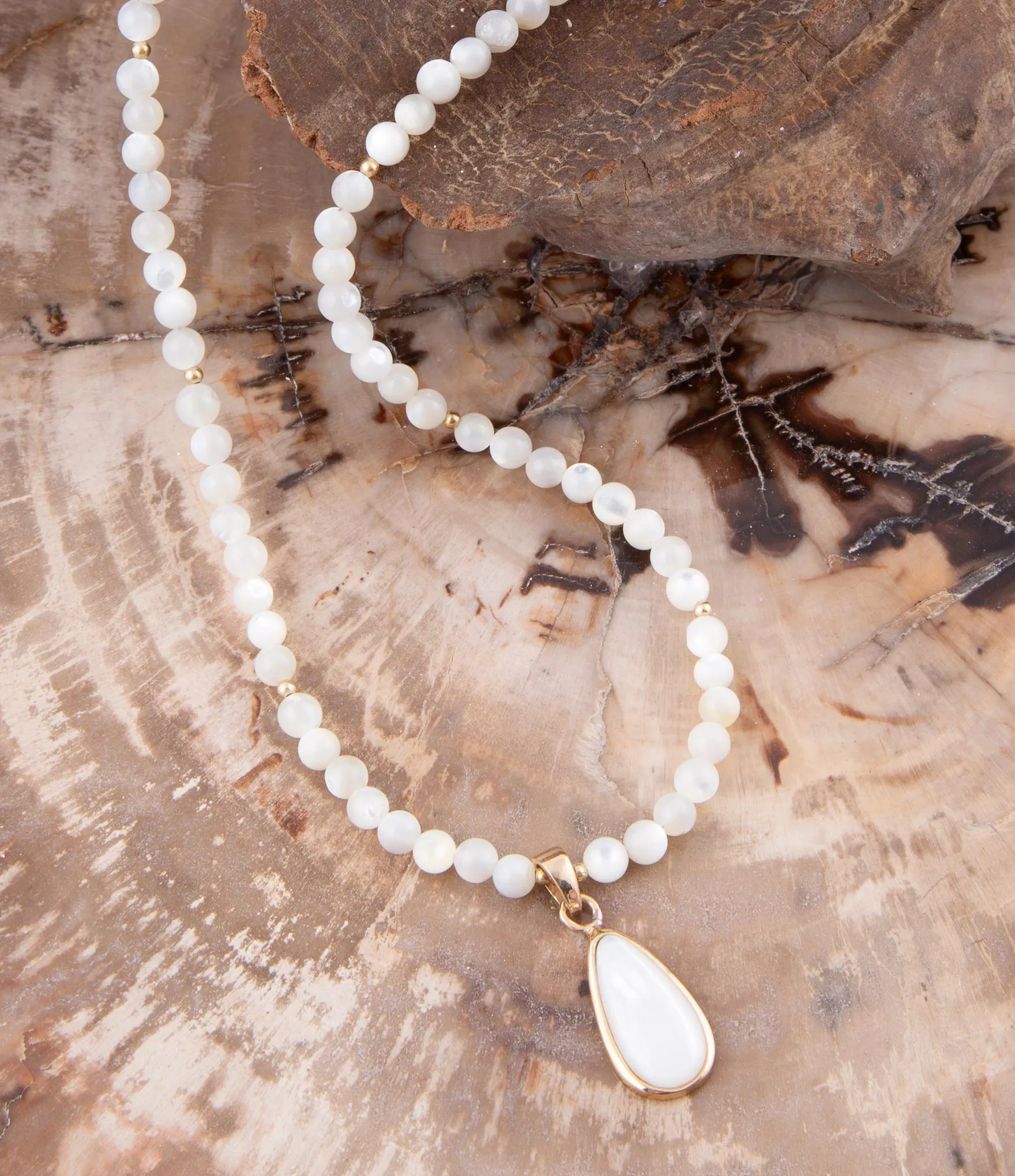 White Mother of Pearl Tear Drop Golden Pendant Necklace sold by Barse product image thumbnail 3