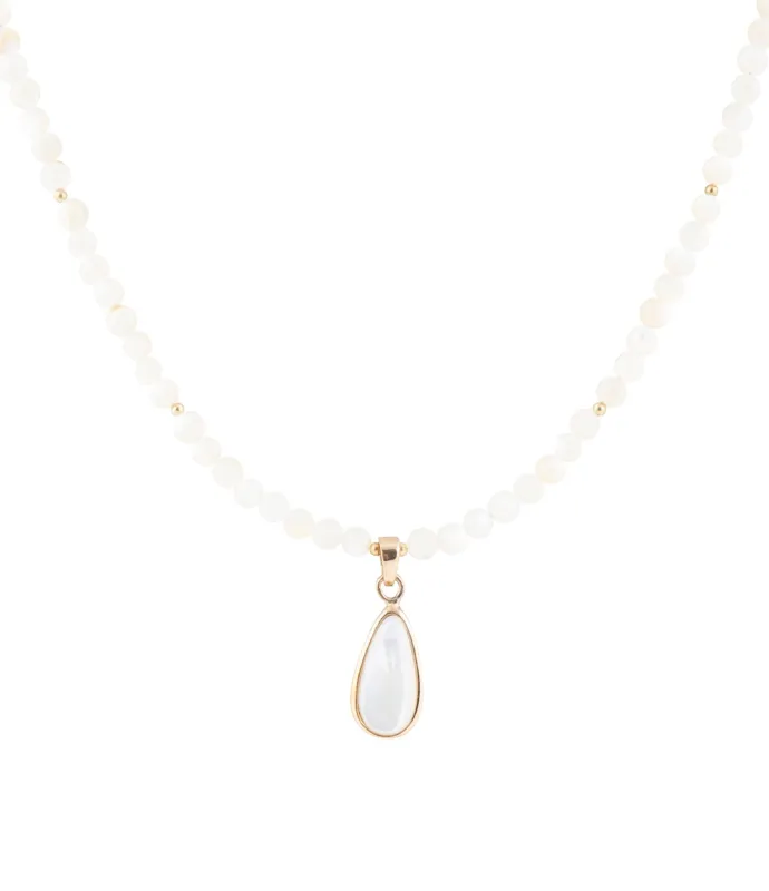 White Mother of Pearl Tear Drop Golden Pendant Necklace sold by Barse