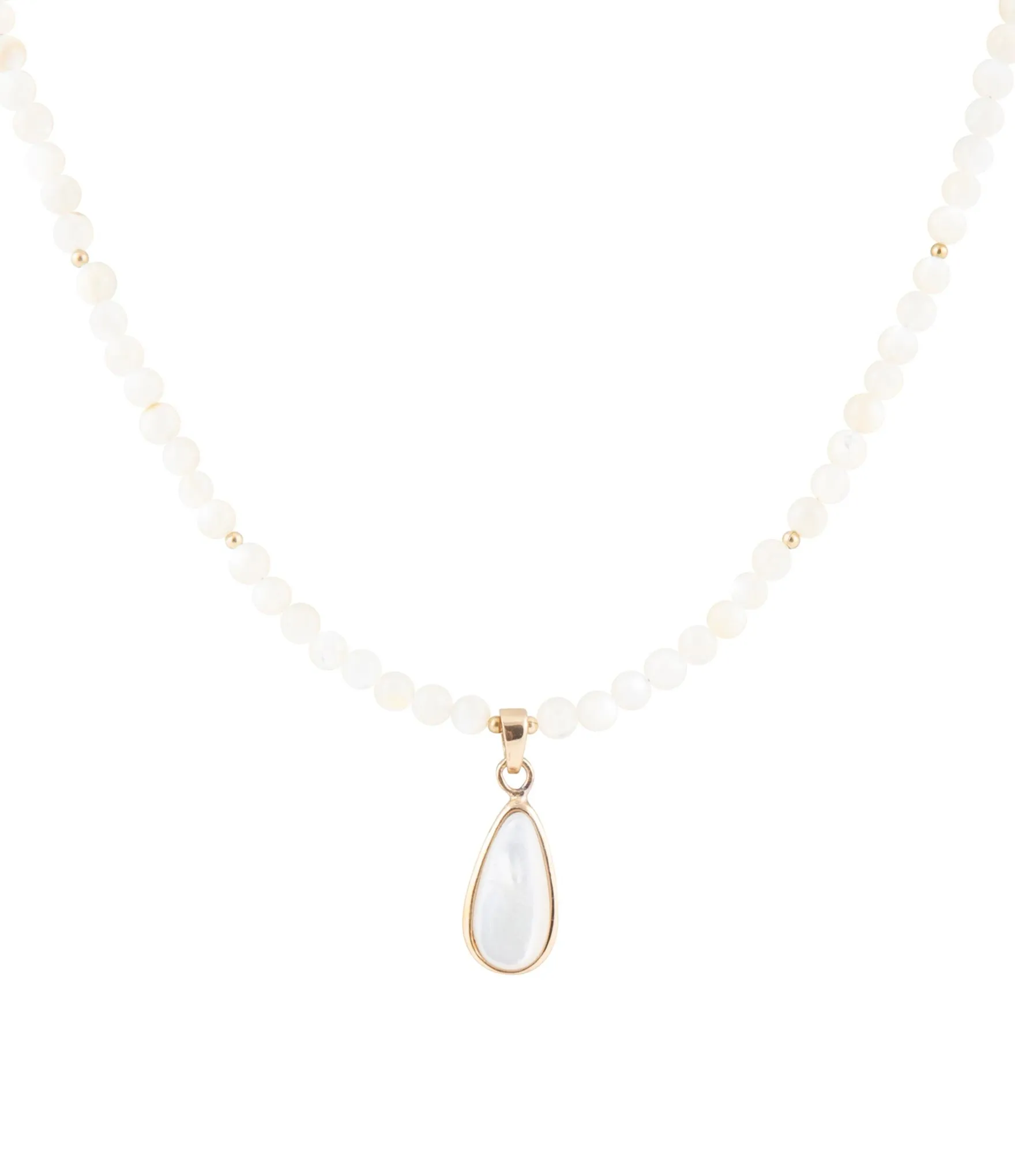 White Mother of Pearl Tear Drop Golden Pendant Necklace sold by Barse