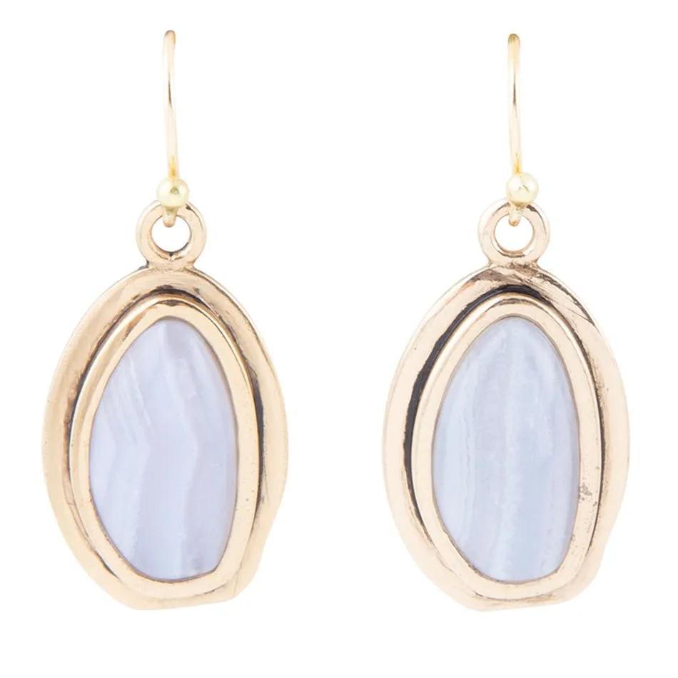 Blue Agate Golden Drop Earrings sold by Barse