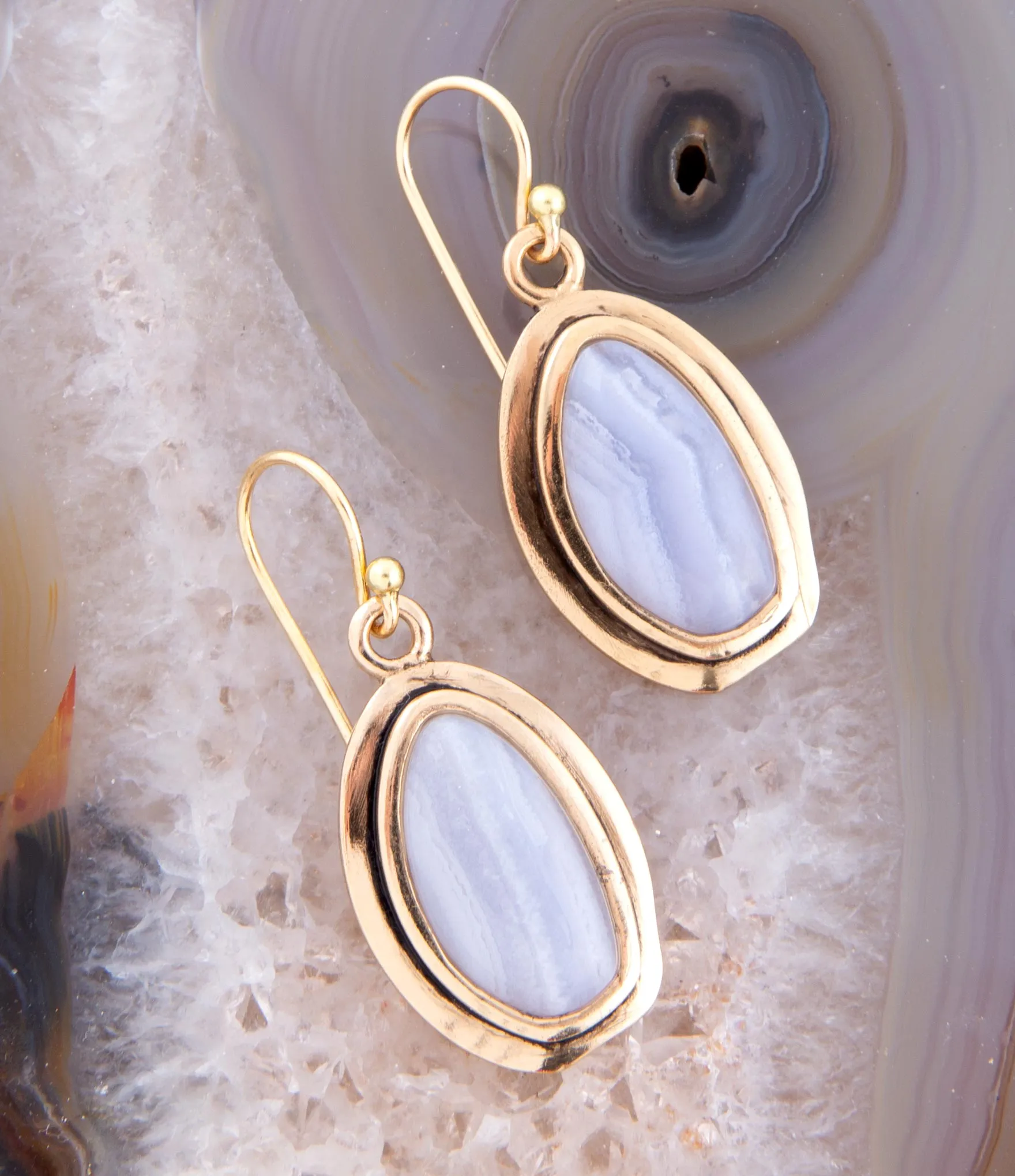 Blue Agate Golden Drop Earrings sold by Barse product image thumbnail 3