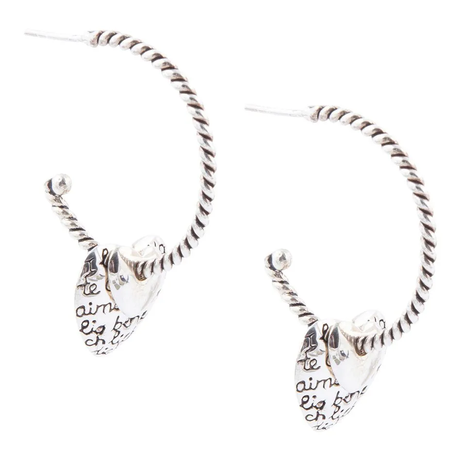 Sterling Silver Engraved Heart Hoop Earrings sold by Barse product image thumbnail 3