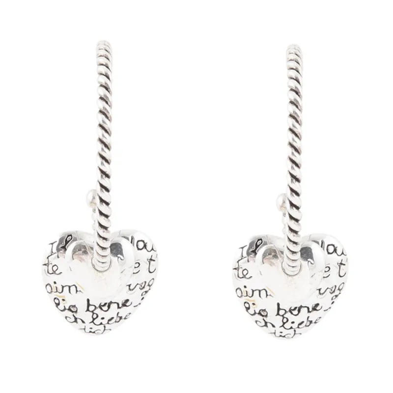 Sterling Silver Engraved Heart Hoop Earrings made by Barse