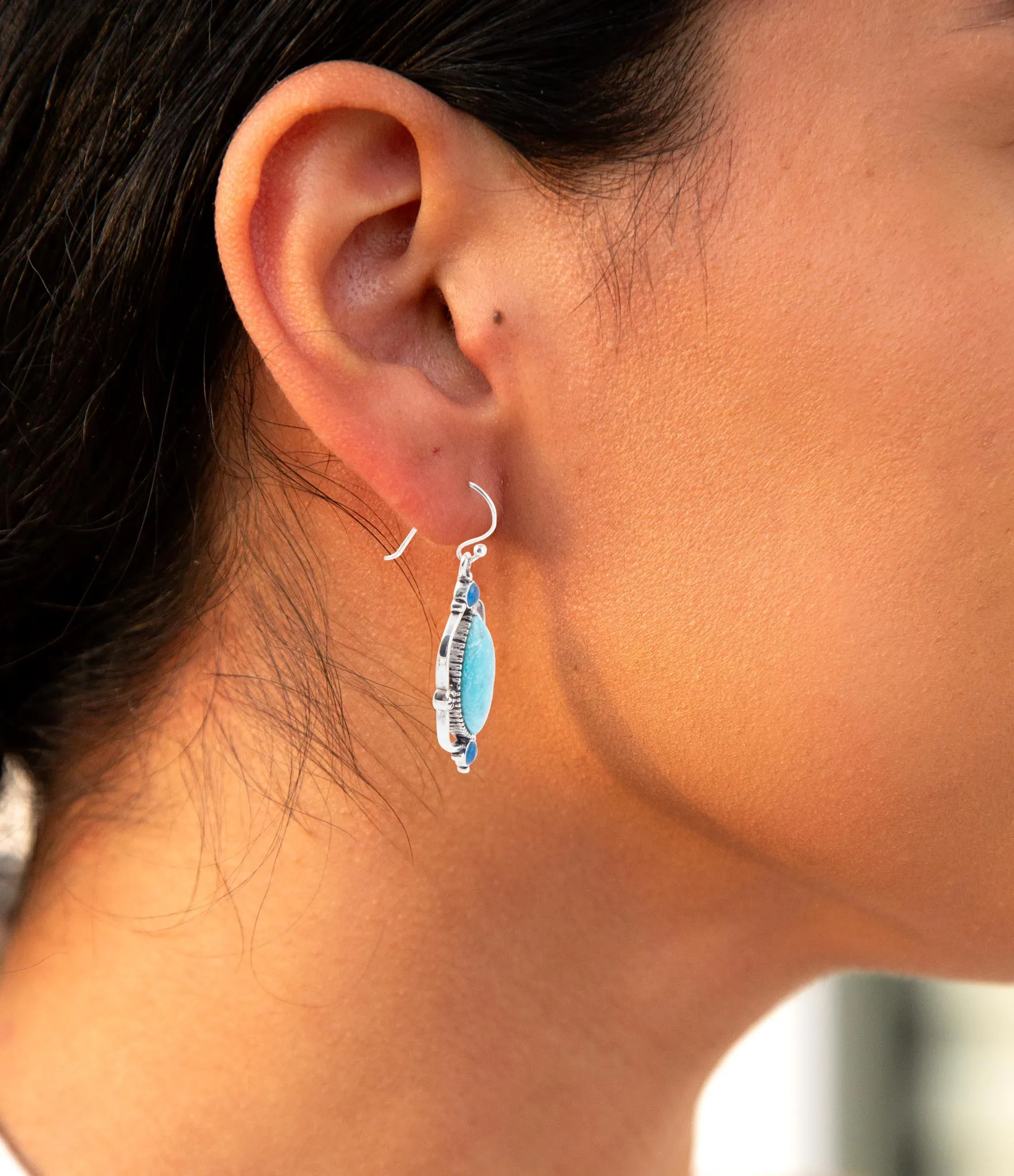 Regal Blue Turquoise and Apatite Sterling Silver Drop Earrings sold by Barse product image thumbnail 2