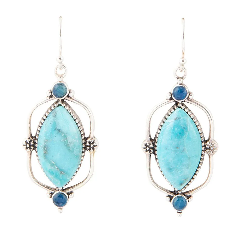 Regal Blue Turquoise and Apatite Sterling Silver Drop Earrings sold by Barse