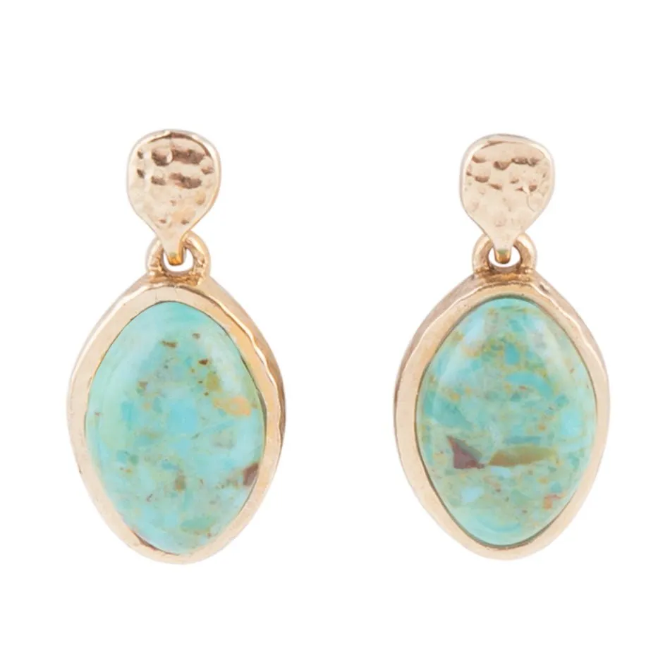 Blue Turquoise Oval Shape Golden Drop Errings sold by Barse