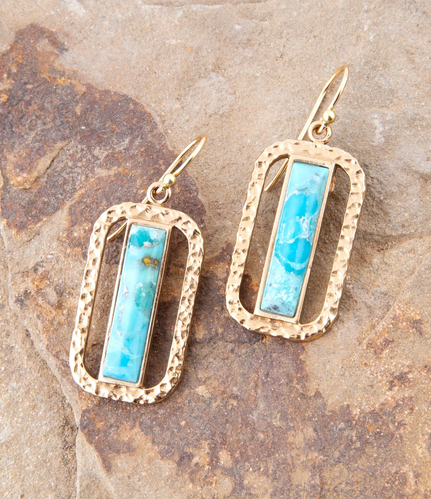 Blue Turquoise and Golden Bronze Open Earrings sold by Barse product image thumbnail 3