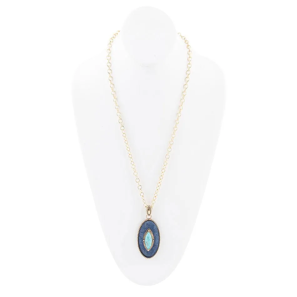 Stacked Blue Turquoise and Denim Golden Pendant Necklace sold by Barse product image thumbnail 4