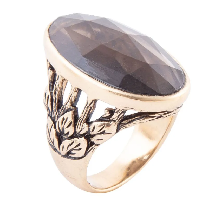 Enchanted Faceted Black Smoky Quartz Golden Ring sold by Barse