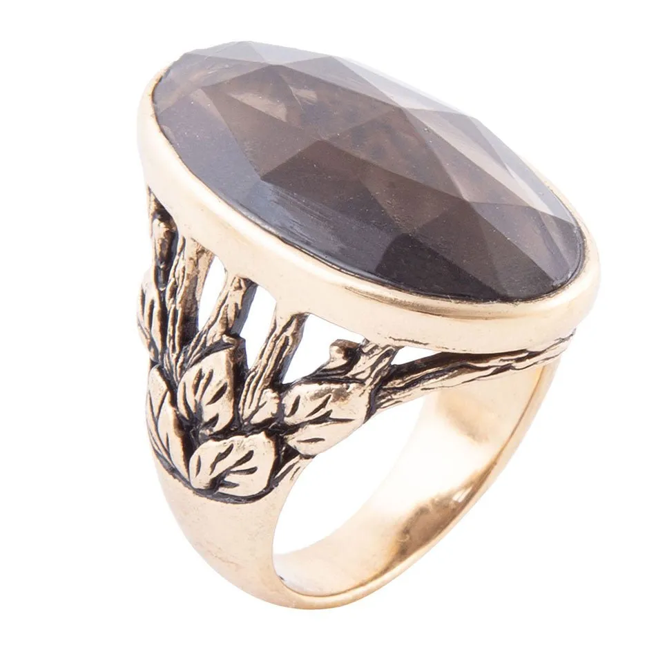 Enchanted Faceted Black Smoky Quartz Golden Ring sold by Barse