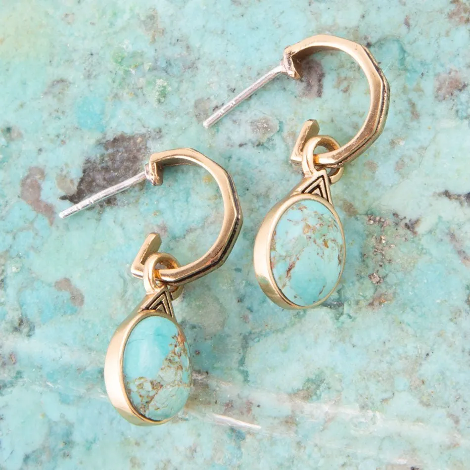 Nova Half-Hoop Blue Turquoise and Golden Earrings sold by Barse product image thumbnail 2