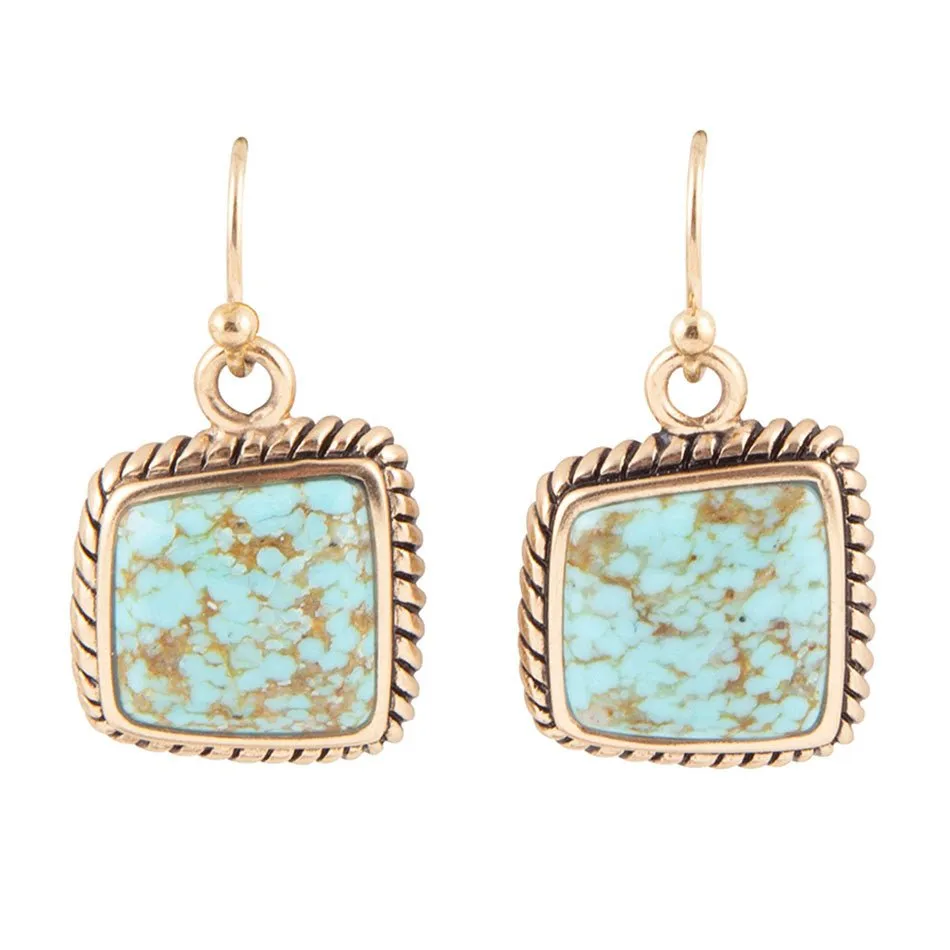 Roped Blue Turquoise Golden Dangle Earrings sold by Barse