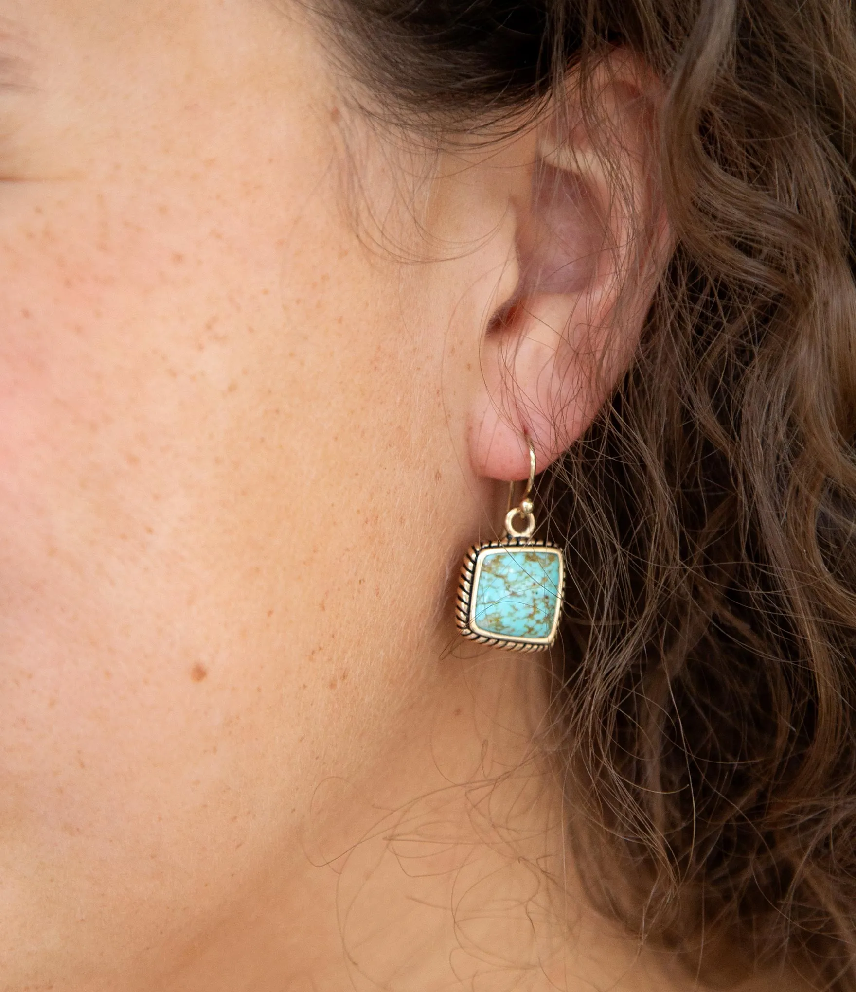 Roped Blue Turquoise Golden Dangle Earrings sold by Barse product image thumbnail 2
