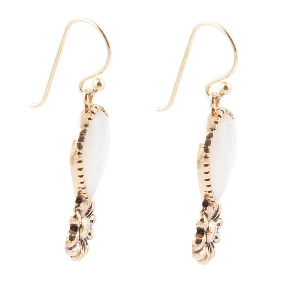 Golden Flower and White Mother of Pearl Drop Earrings sold by Barse product image thumbnail 5