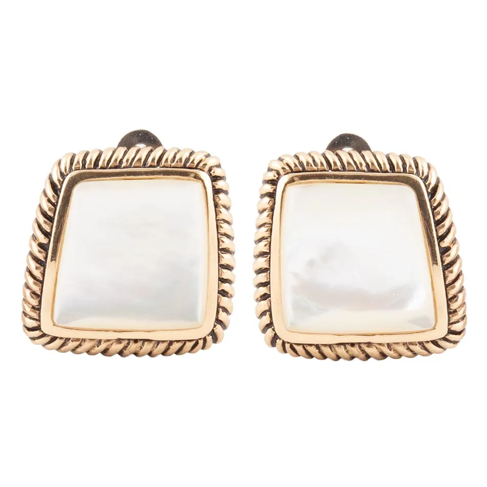 Roped Mother of Pearl Golden Clip Earrings sold by Barse