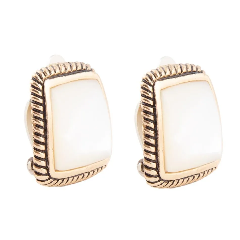 Roped Mother of Pearl Golden Clip Earrings sold by Barse product image thumbnail 4