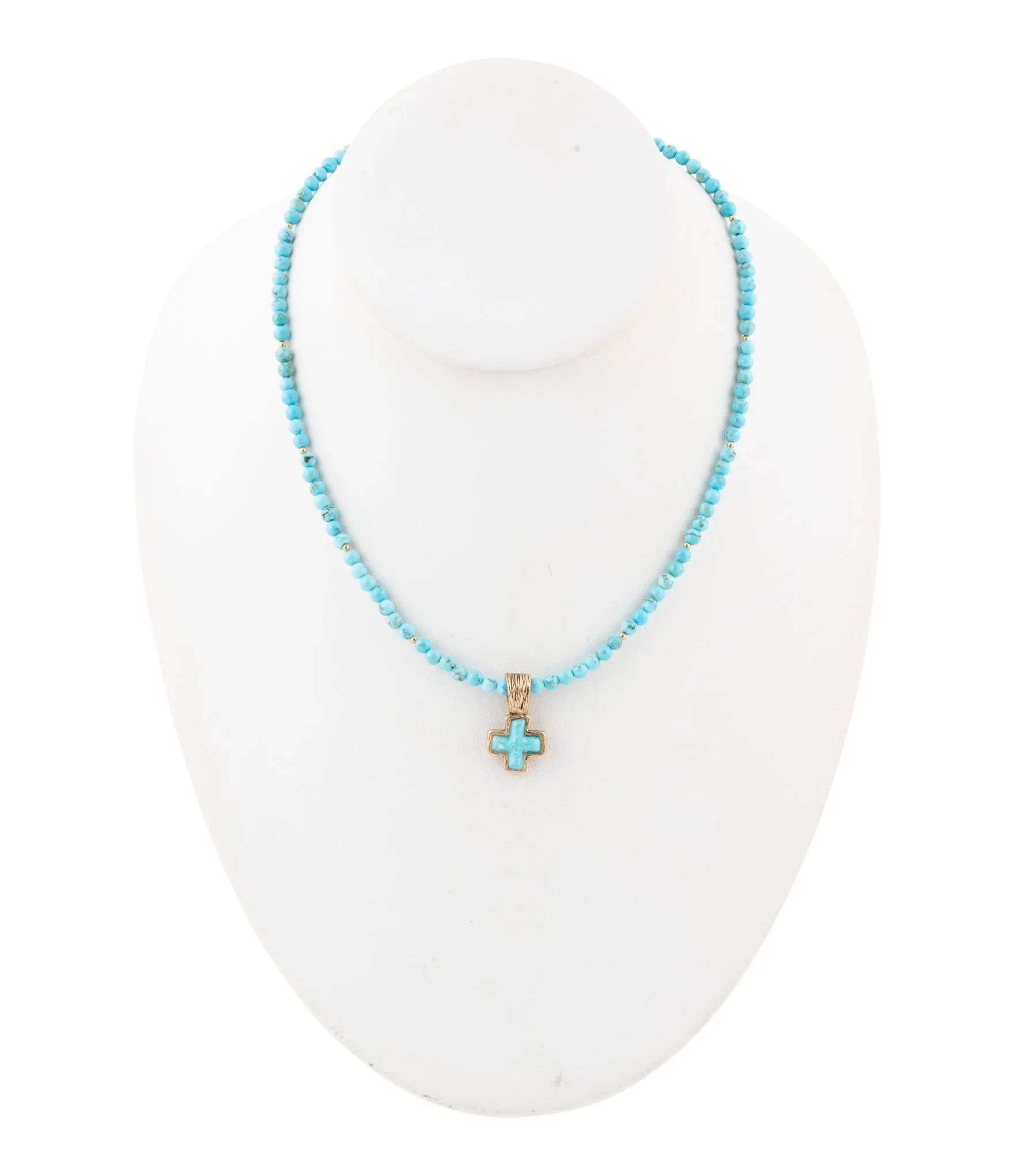 Blue Turquoise Cross Golden Pendant Necklace sold by Barse product image thumbnail 4