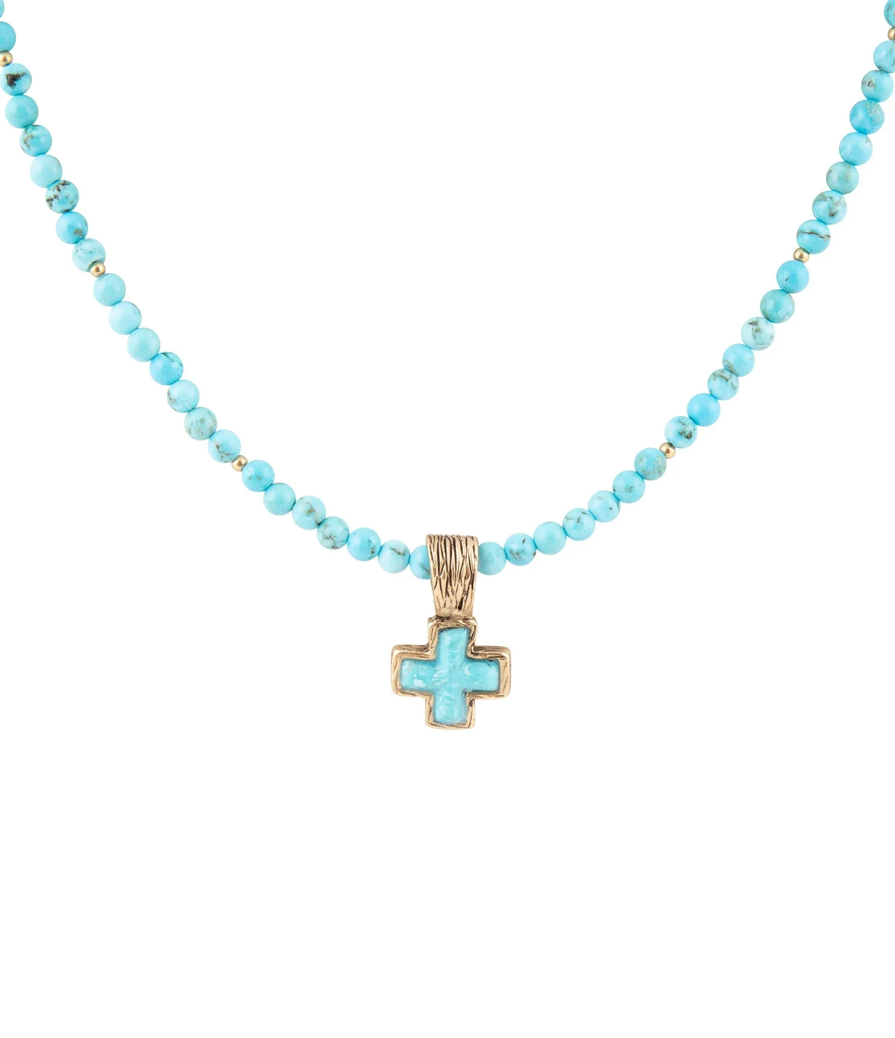 Blue Turquoise Cross Golden Pendant Necklace sold by Barse