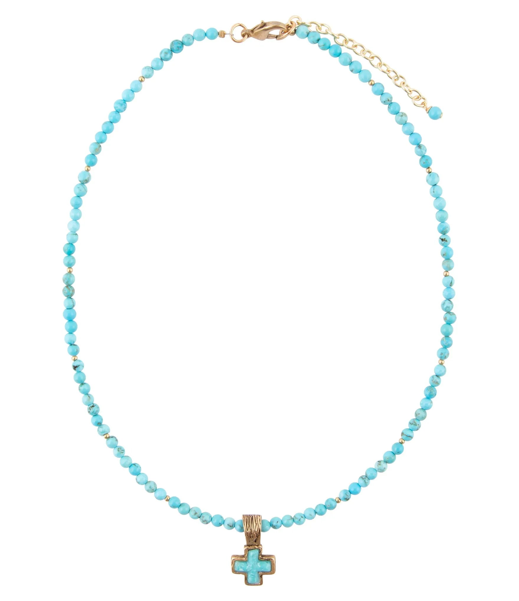 Blue Turquoise Cross Golden Pendant Necklace sold by Barse product image thumbnail 5