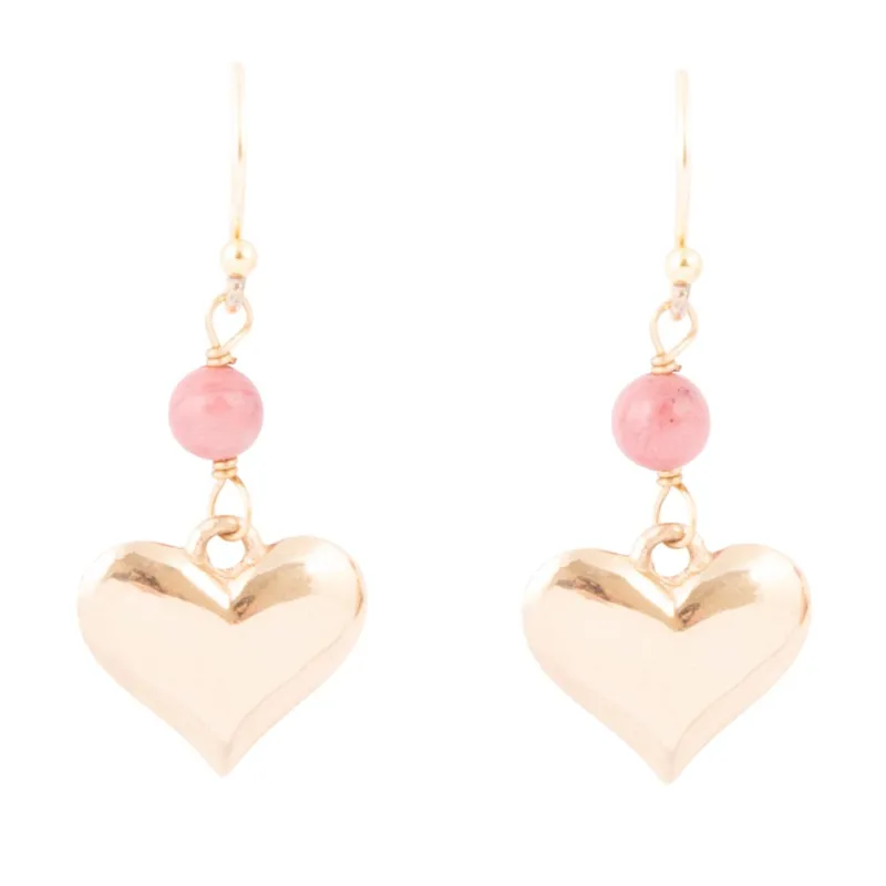 Pink Rhodonite and Golden Bronze Heart Charm Earrings sold by Barse